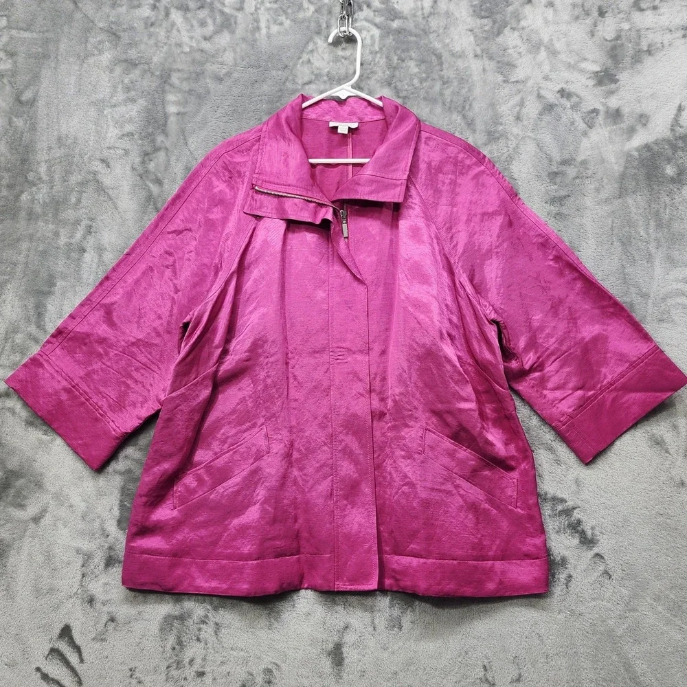 Charter Club Jacket Woman 3X Pink Polished Slub Linen Blend Full Zip Crop Sleeve